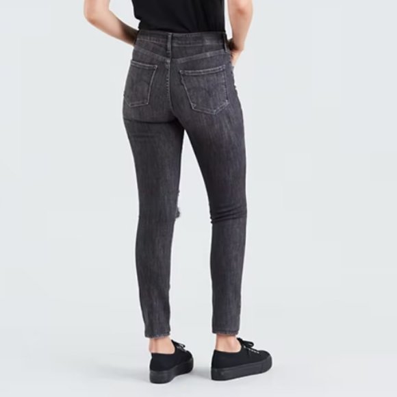 Levi’s 721 High Rise Distressed Ripped Skinny Jeans Black Wash Sz 28 - Picture 2 of 9